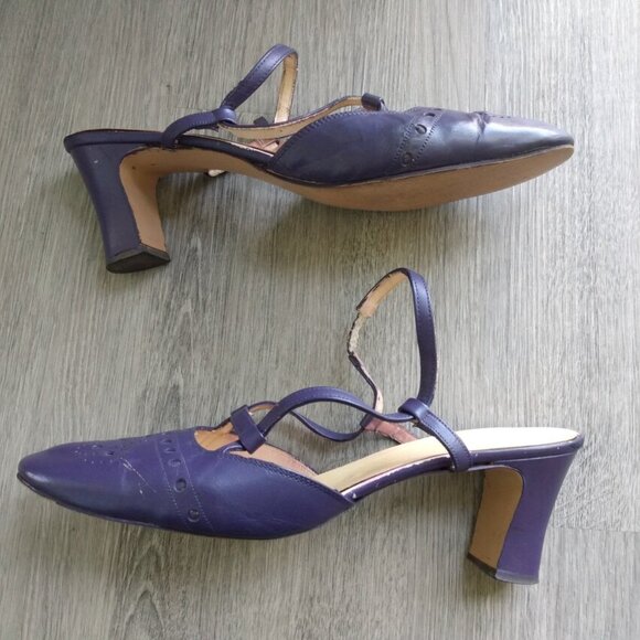 Vintage Purple Strappy Shoes Size 9 Closed Toe Heels Pumps Retro Slingbacks - Picture 2 of 10